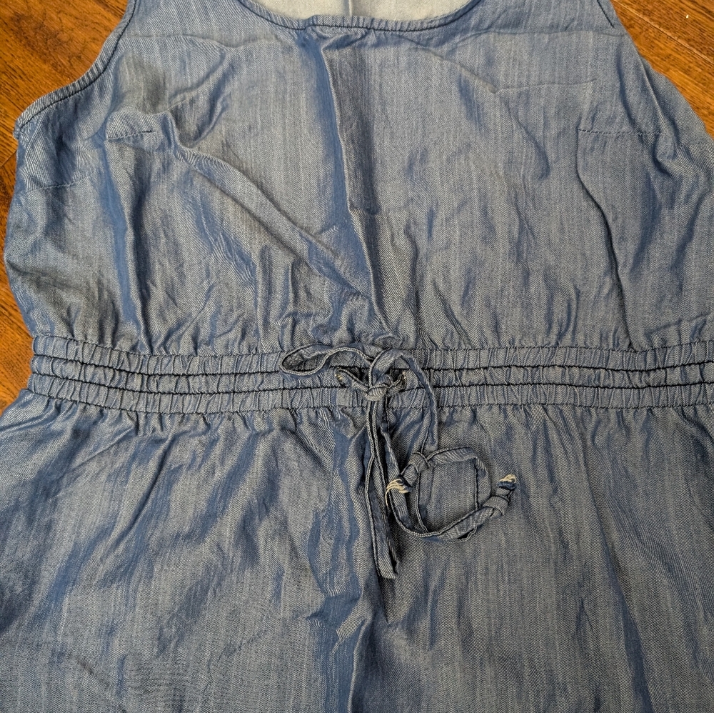Ann Taylor Loft Lyocell Blue Chambray Sleeveless Drawstring Shirt Dress MP - Picture 2 of 7